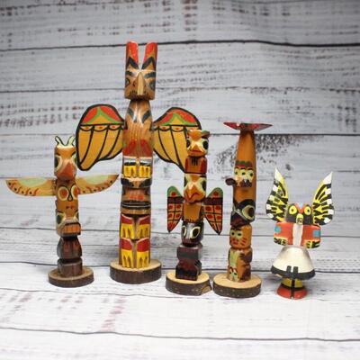 Vintage Souvenir Small Mini Totem Carvings Figurines