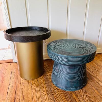 Lot 125 Side Tables Drum Blue Ribbed 16