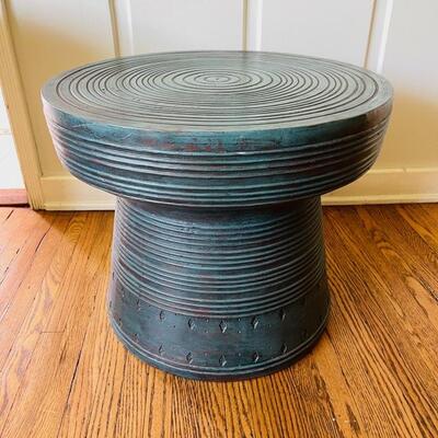 Lot 125 Side Tables Drum Blue Ribbed 16