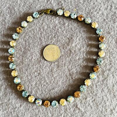 Lot 156 Rhinestone Choker Necklace Prong Set Blue Amber Clear stones