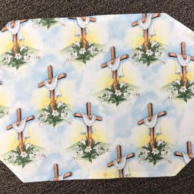 Cloth Placemats, homemade, religious themed pattern