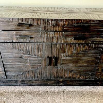 Lot 159  Black Inlay Bamboo Console Dresser Distressed Top