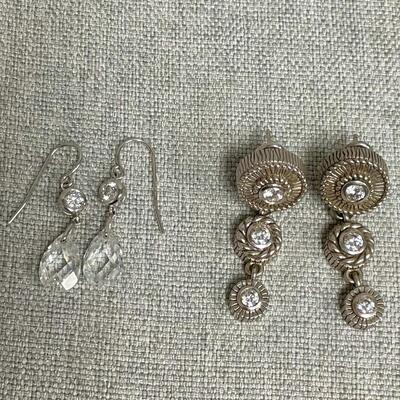 Set of Two Crystal Dangling Silver Earrings