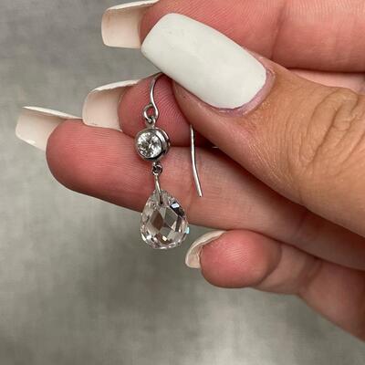 Set of Two Crystal Dangling Silver Earrings