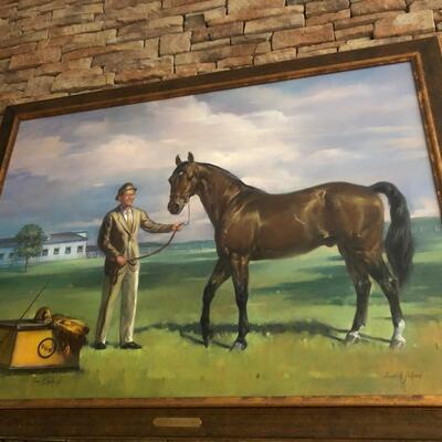 HUGE Original Joseph H Sulkowski Oil On Canvas “Delvin Miller And Adios” Local Pittsburgh