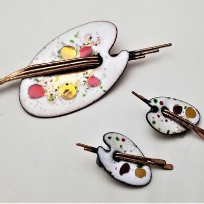 Lot #101  Vintage "Matisse" Brooch and Earring Set - Enamel on Copper