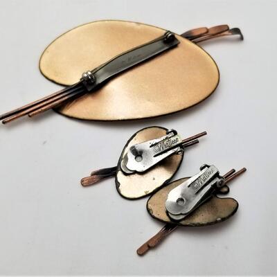 Lot #101  Vintage "Matisse" Brooch and Earring Set - Enamel on Copper