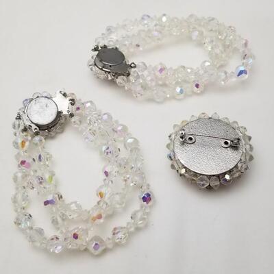 Lot #102  Vintage Aurora Borealis Crystal Lot - 2 bracelets/brooch