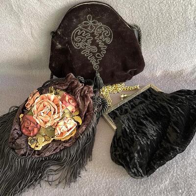 Lot 164st Group3 Embellished Evening Bags Drawstring Velvet Embroidery Italy