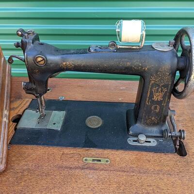 Antique Wheeler & Wilson Sewing Machine with Original Wood Cover