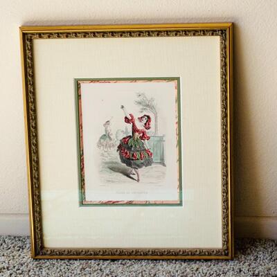 Lot 196st  Framed Antique Pair of Hand Colored French Fashion/Costume Engravings Fleur de Granades