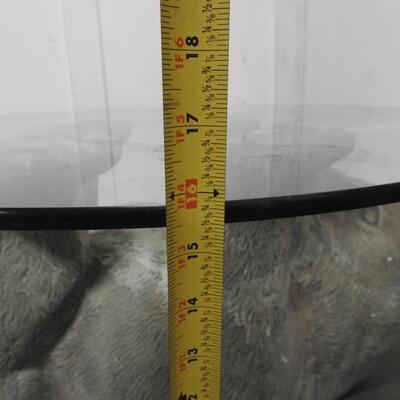 Stone Bear Table, One Broken Paw, Circular Glass Table Top