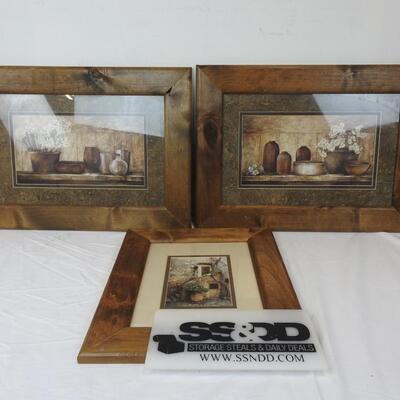 3 Wood Picture Frames with Pottery Art Portraits