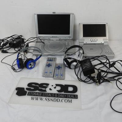 2 Polaroid DVD Players with Normal and Car Chargers, remotes and headphones