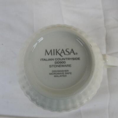 8 White Mikasa Stoneware Cups with White Case