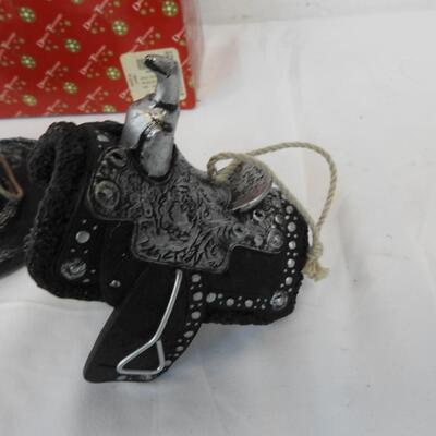 Dillard's Trimming Cowboy Christmas Ornaments: 2 Black Hats and a Black Saddle