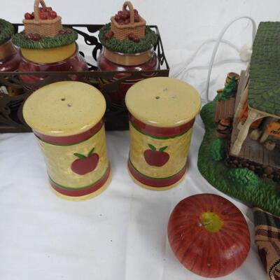 Decor Lot Apple Theme, Plug In House, Candles and Salt n Pepper Shakers, Towels