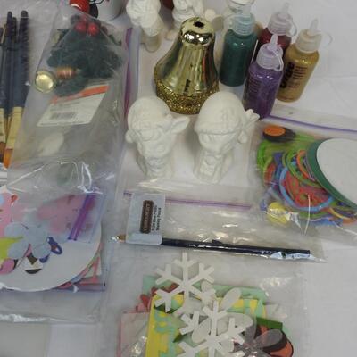 Craft Lot: Cardstock, Ribbon, Paintbrushes, Craft Envelopes, Ceramic Figures