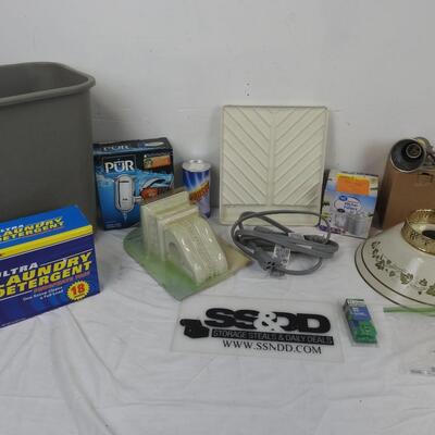11 pc Home Goods/Home Improvement: Gray Garbage Can, Water Filter, Cleanser