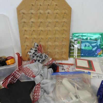 Craft Lot: Thread Organizer, Rubber Stamps, Glue Gun, Ribbons, Paper Punches