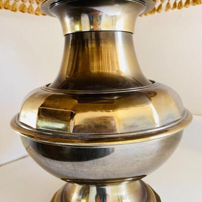 Lot 204st  Large Hefty Brass Table Lamp w/Custom Made Shade French Fabric