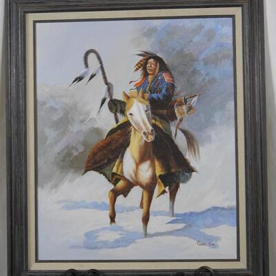 Original Oil Painting of Warrior on his Paint Horse by Richard Hines