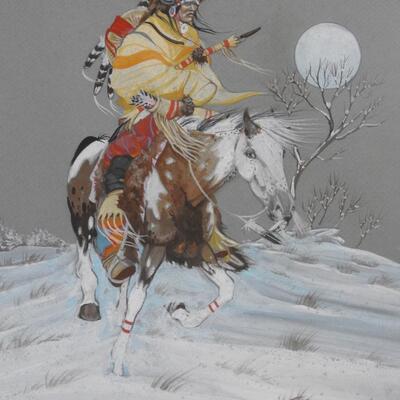 Buffalo Horned Warrior Native American Art Print By David Williams