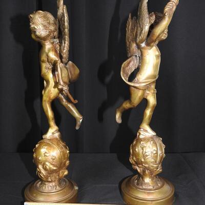 Pair of Brass Cherubs /Cupids Statues