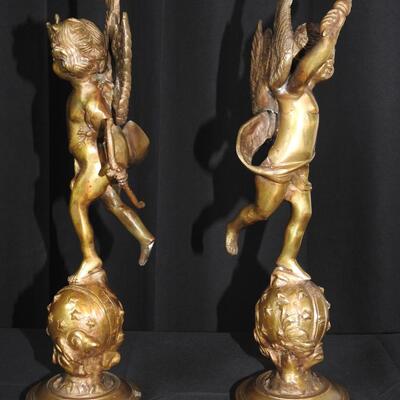 Pair of Brass Cherubs /Cupids Statues