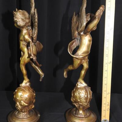 Pair of Brass Cherubs /Cupids Statues