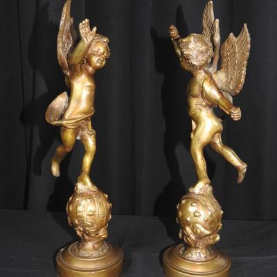 Pair of Brass Cherubs /Cupids Statues