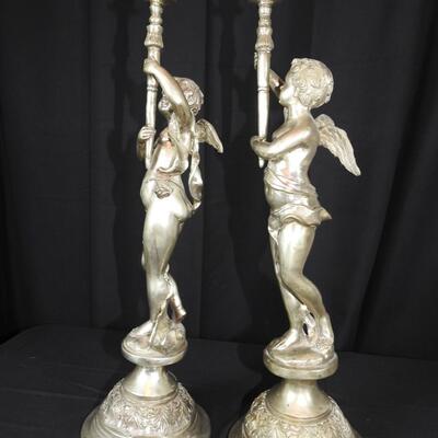 Metal Candlesticks and. Centerpiece Statue Set Signed Nino