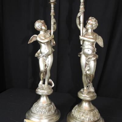 Metal Candlesticks and. Centerpiece Statue Set Signed Nino