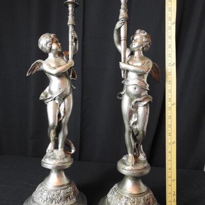 Metal Candlesticks and. Centerpiece Statue Set Signed Nino