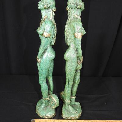 Pair of Nude. Female Green Statues