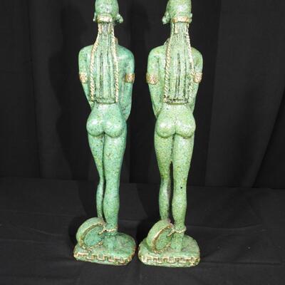 Pair of Nude. Female Green Statues