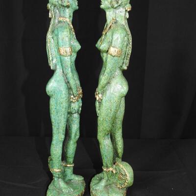 Pair of Nude. Female Green Statues