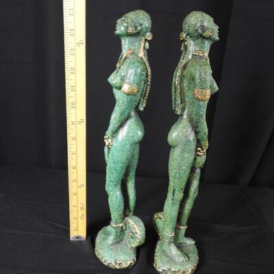 Pair of Nude. Female Green Statues