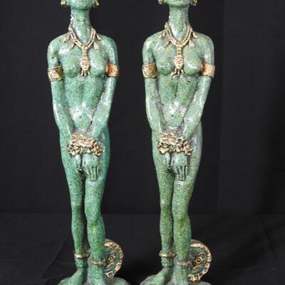 Pair of Nude. Female Green Statues