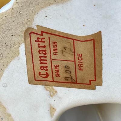 Lot 212cl  Antique White Camark Pottery Fish w/ Glass Bowl 1930s Deco Rare Original Paper Label