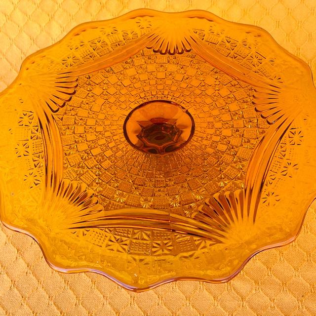 Lot 219cl Amber Golden Glass 2 pcs Pedestal Cake Plate & Pitcher |  EstateSales.org