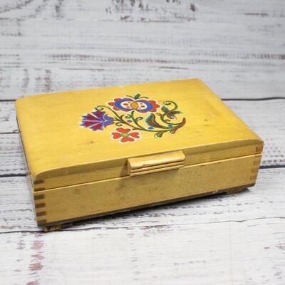 Vintage Hand Painted Floral Wooden Jewelry Box