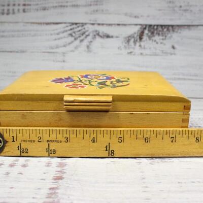 Vintage Hand Painted Floral Wooden Jewelry Box