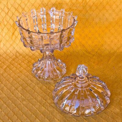 Lot 220cl Large Glass Covered Candy Dish Ribbed 12