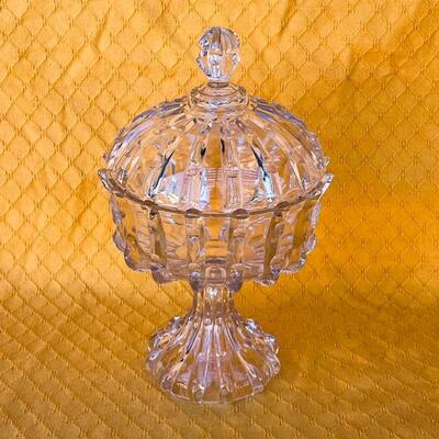 Lot 220cl Large Glass Covered Candy Dish Ribbed 12