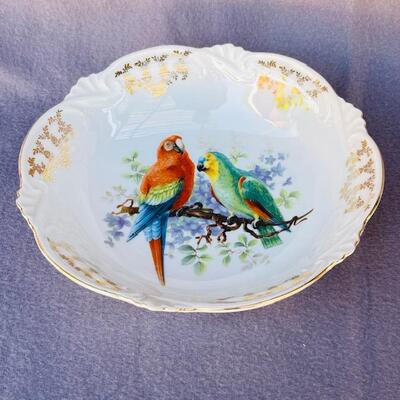 Lot 223cl  Antique Bowl With Parrots Transfer ware Germany Erphila 9