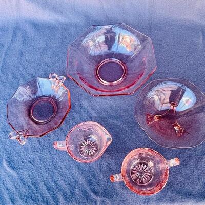 Lot 229cl Pink Depression Glass 5 pcs Creamer Sugar Footed Candy