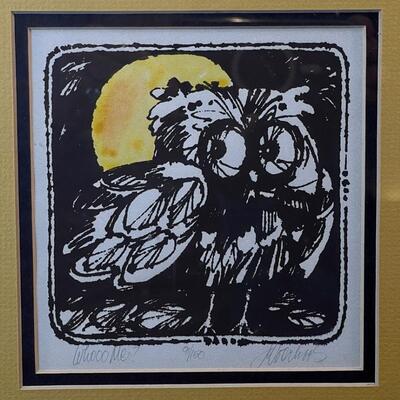 J Voorhees Small Serigraph Of An Owl - Mid Century vibe