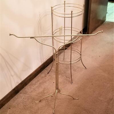 Lot #124  Pair of 1980's Powder Room Accessories - Glass/metal Stand & Towel Rack