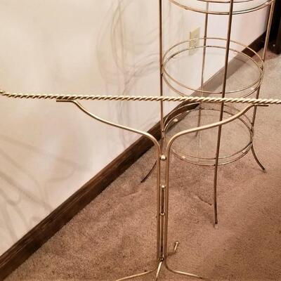 Lot #124  Pair of 1980's Powder Room Accessories - Glass/metal Stand & Towel Rack